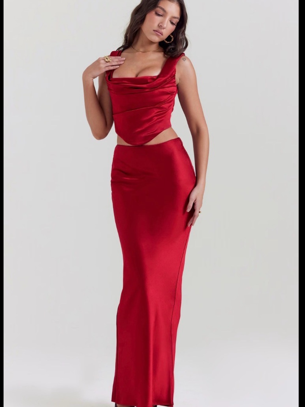 House of CB ‘Sydel’ Ruby Satin Bias Cut Maxi Skirt Size M